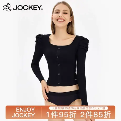 Jockey黑色开衫外套女宽松显瘦气质长袖上衣针织衫早秋时尚单品图片